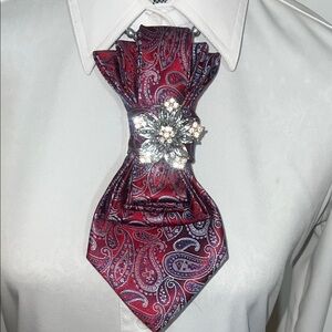 Elegant Paisley Red and Silver Fashion Tie/Necklace